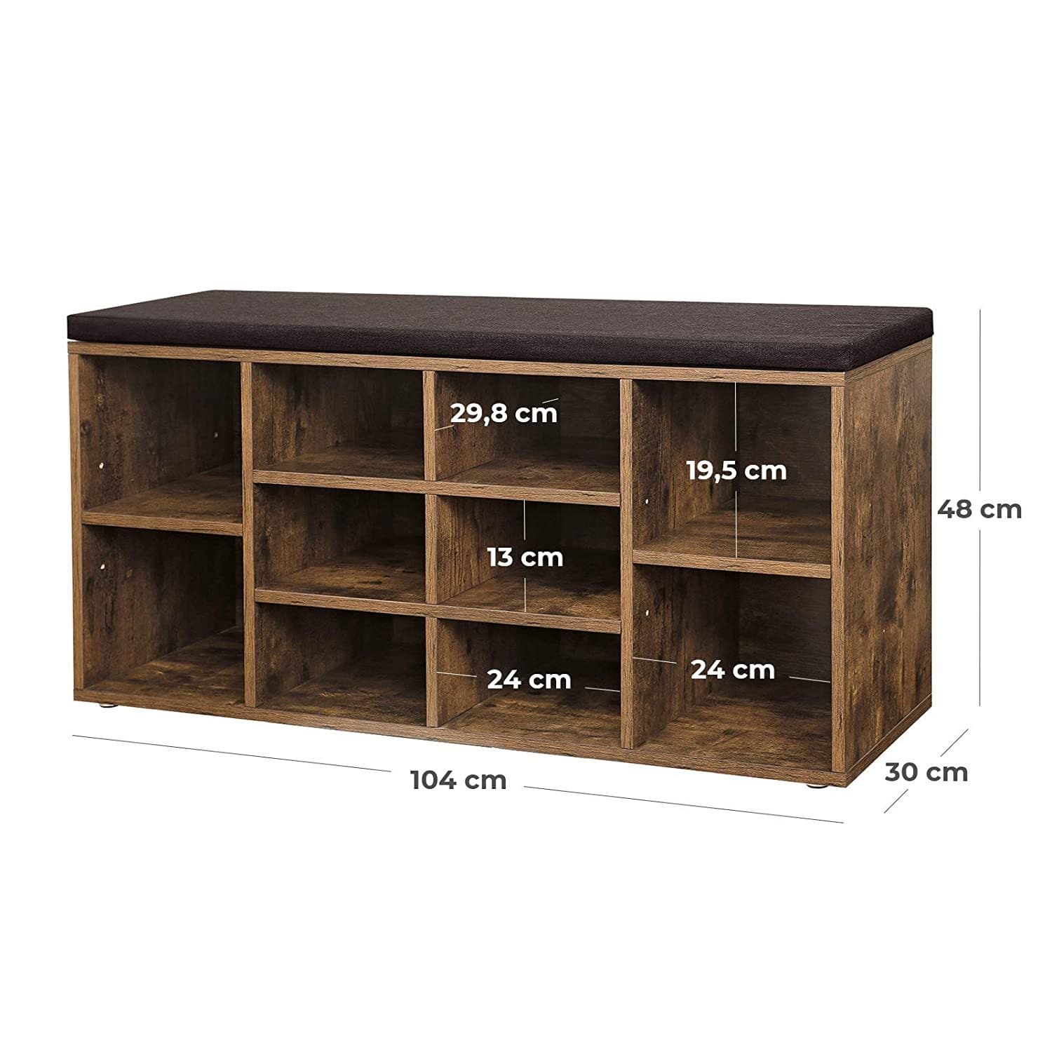 Nancy's Edison Schoenenbank - Schoenenrek - 10 Paar Schoenen - Schoenenkast - Vintage Bruin - ± 105 x 30 x 50 cm