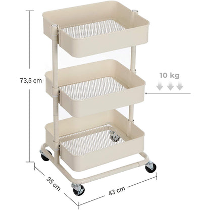 Nancy's Keukentrolley - Keukenwagen Op Wieltjes - Keukentrolleys - Crème Wit - 43 x 35 x 73,5 cm