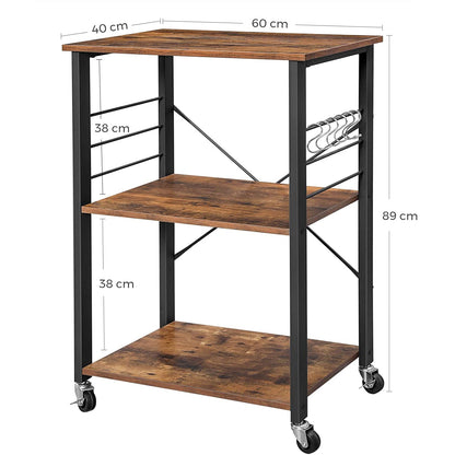 Nancy's San Juan Keukenwagen - Serveerwagen - Keukentrolleys - Rustiek Bruin - Industriële Trolley - 60 x 40 x 89 cm (L x B x H)