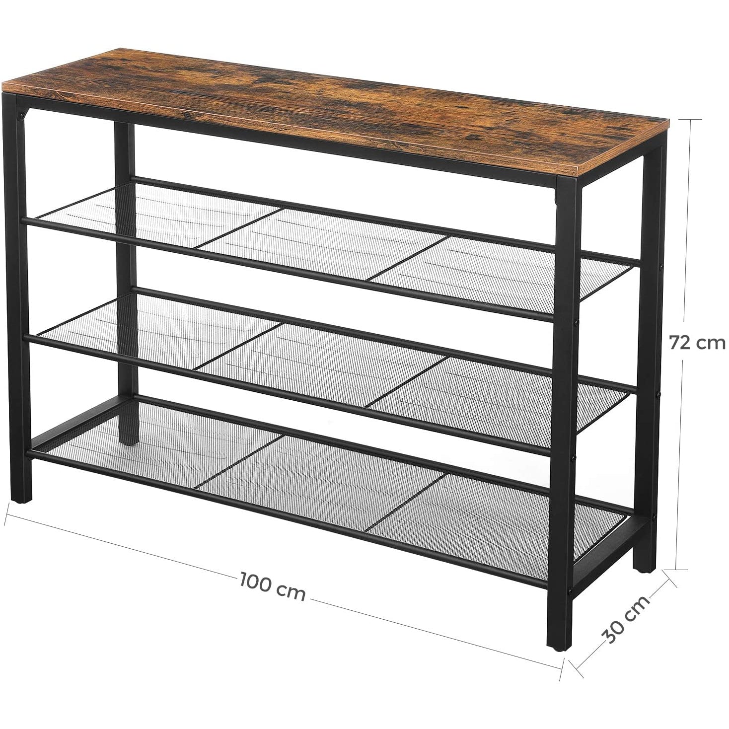 Nancy's Milan Schoenenrek - Schoenenkast - Vintage Bruin / Zwart - ± 100 x 30 x 70 cm