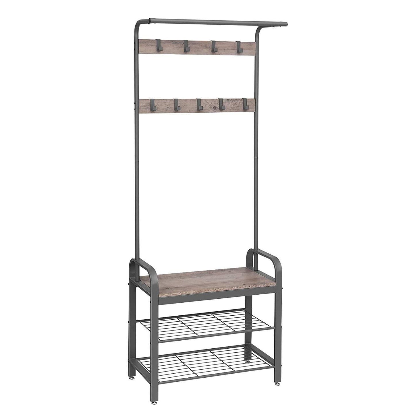 Nancy's Sheffield Garderoberek - Kapstok - Schoenenrek en Bank - Grijs / Zwart - ± 70 x 35 x 180 cm