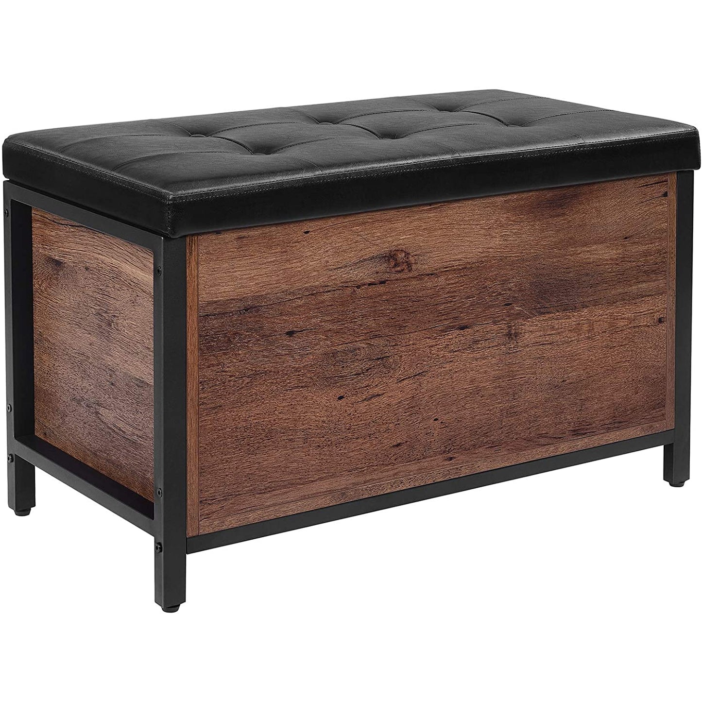 Nancy's Lorain Vintage Footstool - Sofa with storage space - Industrial Footstools - Black artificial leather - 80 x 40 x 50 cm