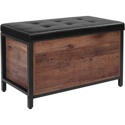 Nancy's Lorain Vintage Footstool - Sofa with storage space - Industrial Footstools - Black artificial leather - 80 x 40 x 50 cm