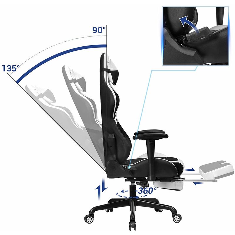 Nancy's Gamer Chair - Office chair - Black/White - 69 x 70.5 x 138 cm