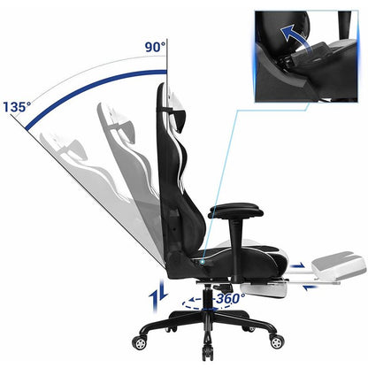 Nancy's Gamer Chair - Chaise de bureau - Noir/Blanc - 69 x 70,5 x 138 cm