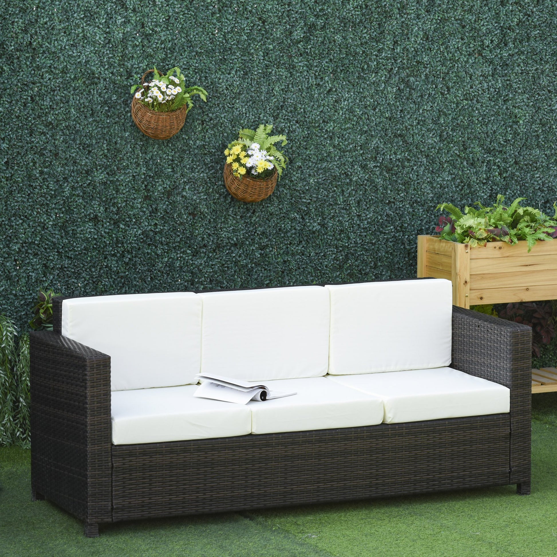 Nancy's Kewaunee Loungebank - 3-Zits - Tuinbank - Rotan - Bruin / Wit