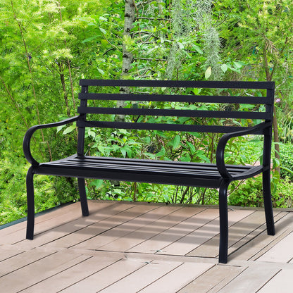 Nancy's Deltona Tuinbank - 2-Zits Bank - Buitenbank - Bankje - Metaal - Zwart - 125 x 62 x 82 cm