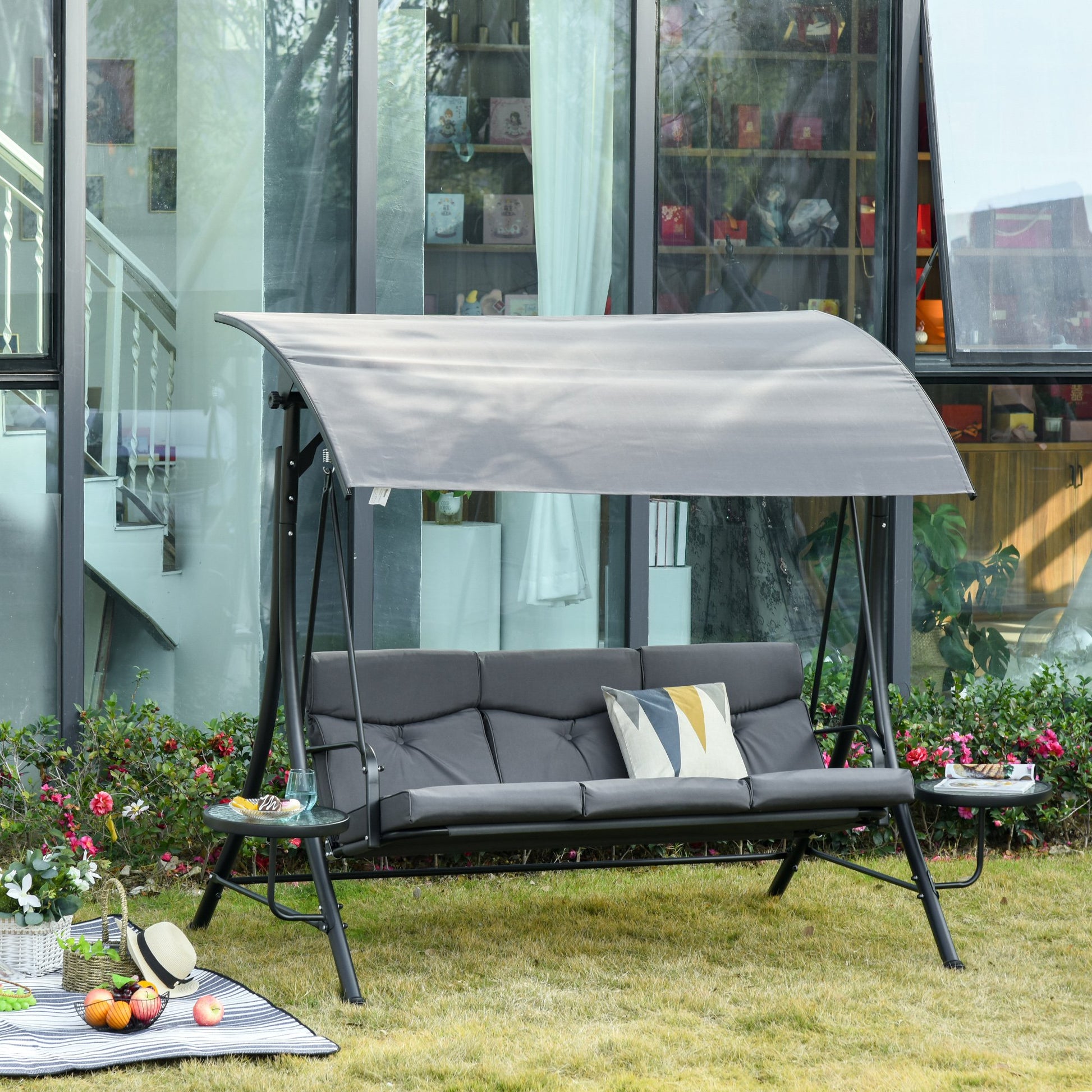 Nancy's Price Tuinschommel - Staal/Polyester - 3-zits Schommelbank - ± 270 x 125 x 80 cm
