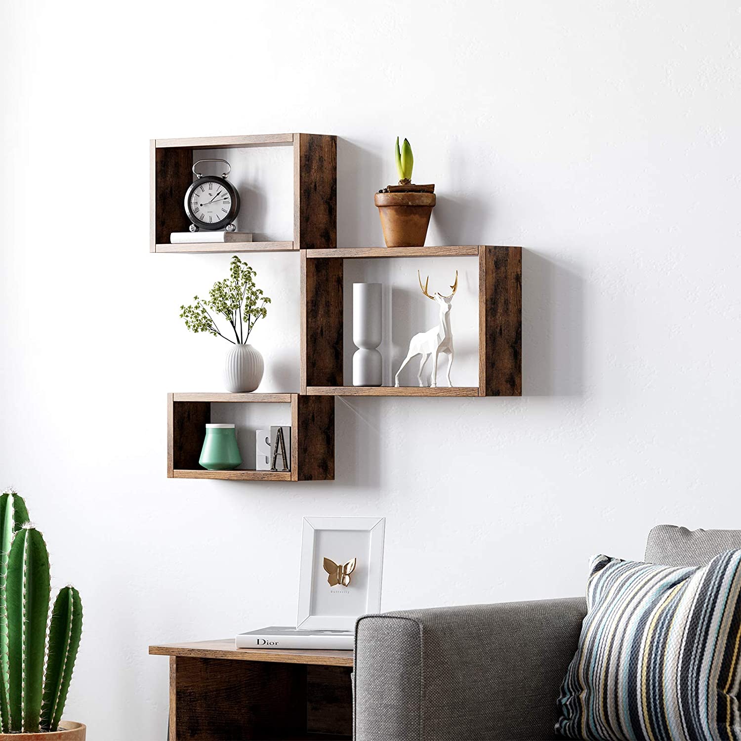 Nancy's Wandplank Industrieel Hout - Set van 3 - Zwevend - Wandplanken - Kubusplanken - Lengte 40/35/30 cm - Vintage bruin