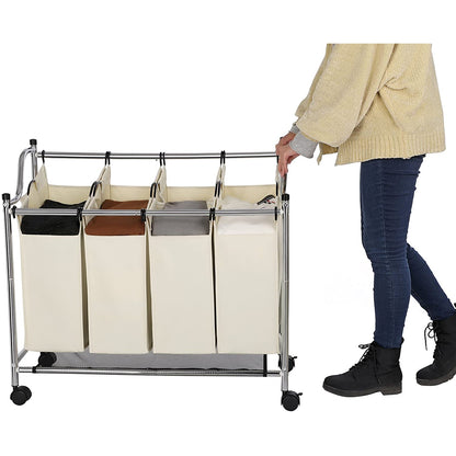 Nancy's Laundry Sorter 140L - Panier à linge avec 4 compartiments Beige