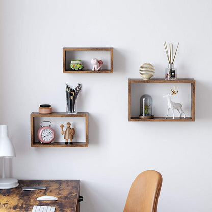 Nancy's Wandplank Industrieel Hout - Set van 3 - Zwevend - Wandplanken - Kubusplanken - Lengte 40/35/30 cm - Vintage bruin