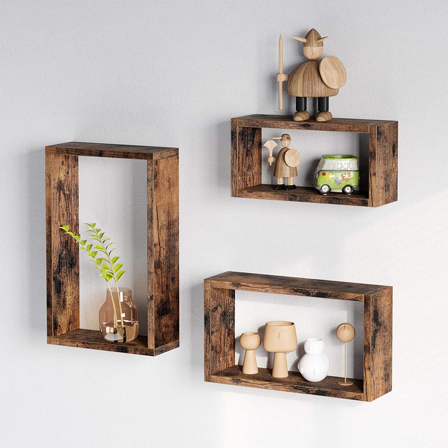 Nancy's Wandplank Industrieel Hout - Set van 3 - Zwevend - Wandplanken - Kubusplanken - Lengte 40/35/30 cm - Vintage bruin