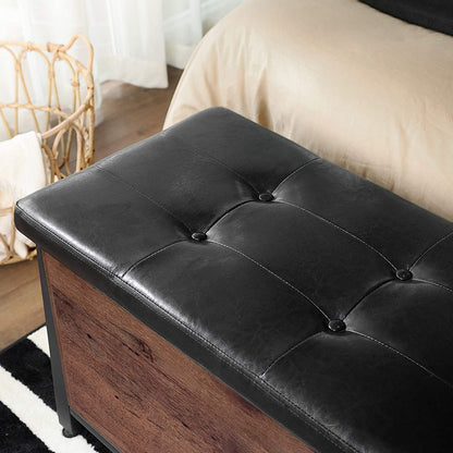 Nancy's Lorain Vintage Footstool - Canapé avec espace de rangement - Repose-pieds industriels - Cuir artificiel noir - 80 x 40 x 50 cm