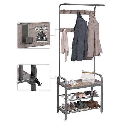 Nancy's Sheffield Wardrobe rack with coat rack - Shoe rack and bench - Gray / Black - 72 x 33.7 x 183 cm