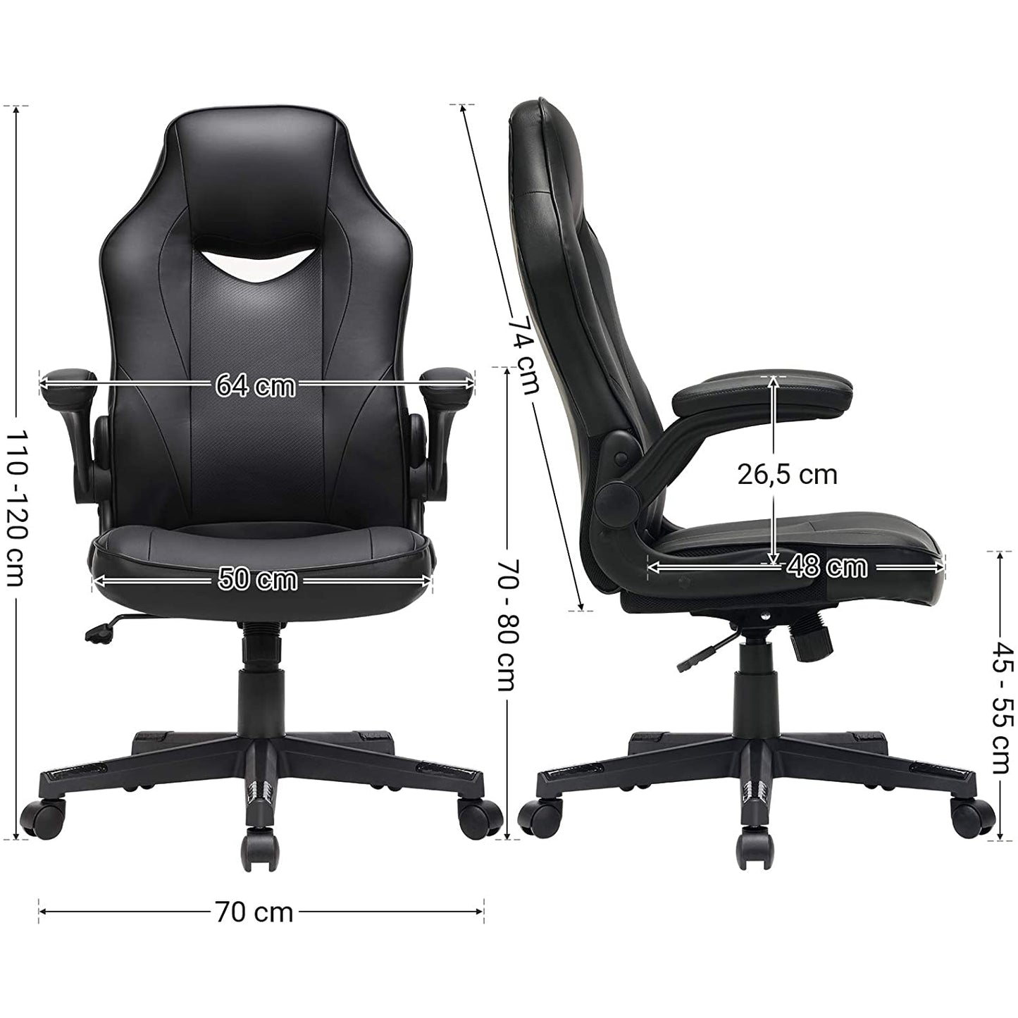 Chaise de bureau Nancy's Bathgate - Chaise de bureau ergonomique - Chaise de bureau pour adultes - Noir - 75 x 64 x (110-120) cm (L x L x H)