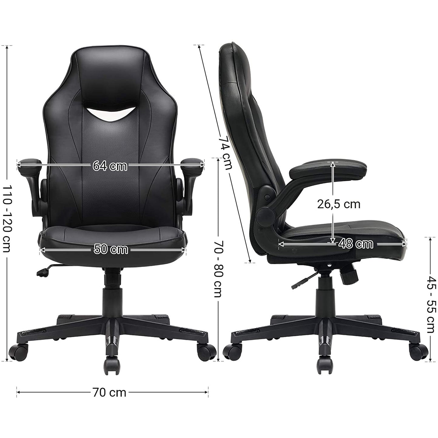 Nancy's Bathgate Bureaustoel - Ergonomische Bureaustoel - Bureaustoel Voor Volwassenen - Zwart - 75 x 64 x (110-120) cm (L x B x H)