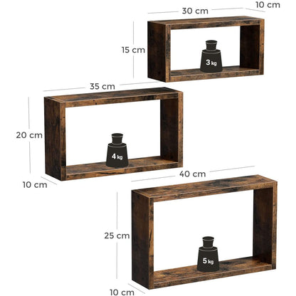 Nancy's Wandplank Industrieel Hout - Set van 3 - Zwevend - Wandplanken - Kubusplanken - Lengte 40/35/30 cm - Vintage bruin