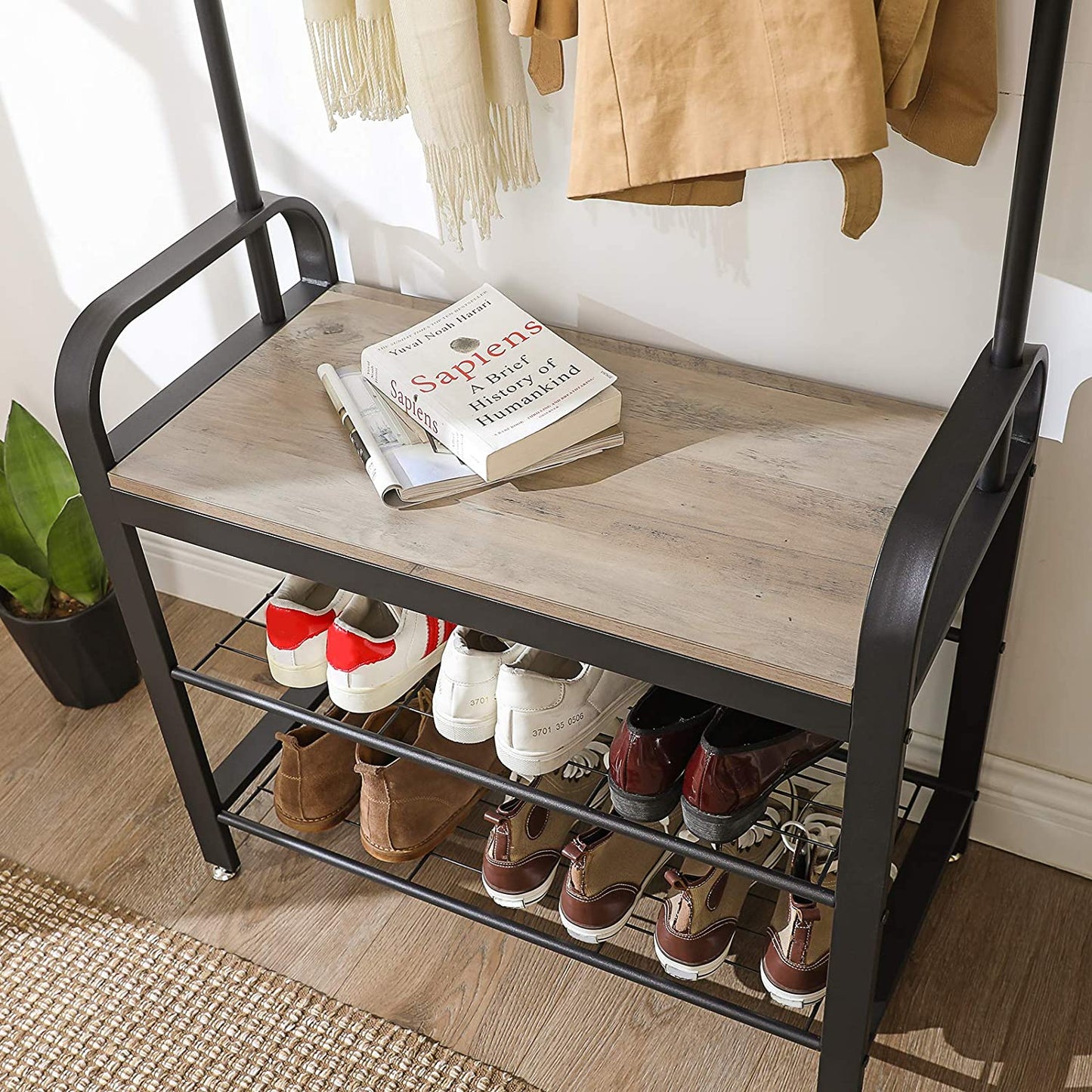 Nancy's Sheffield Wardrobe rack with coat rack - Shoe rack and bench - Gray / Black - 72 x 33.7 x 183 cm