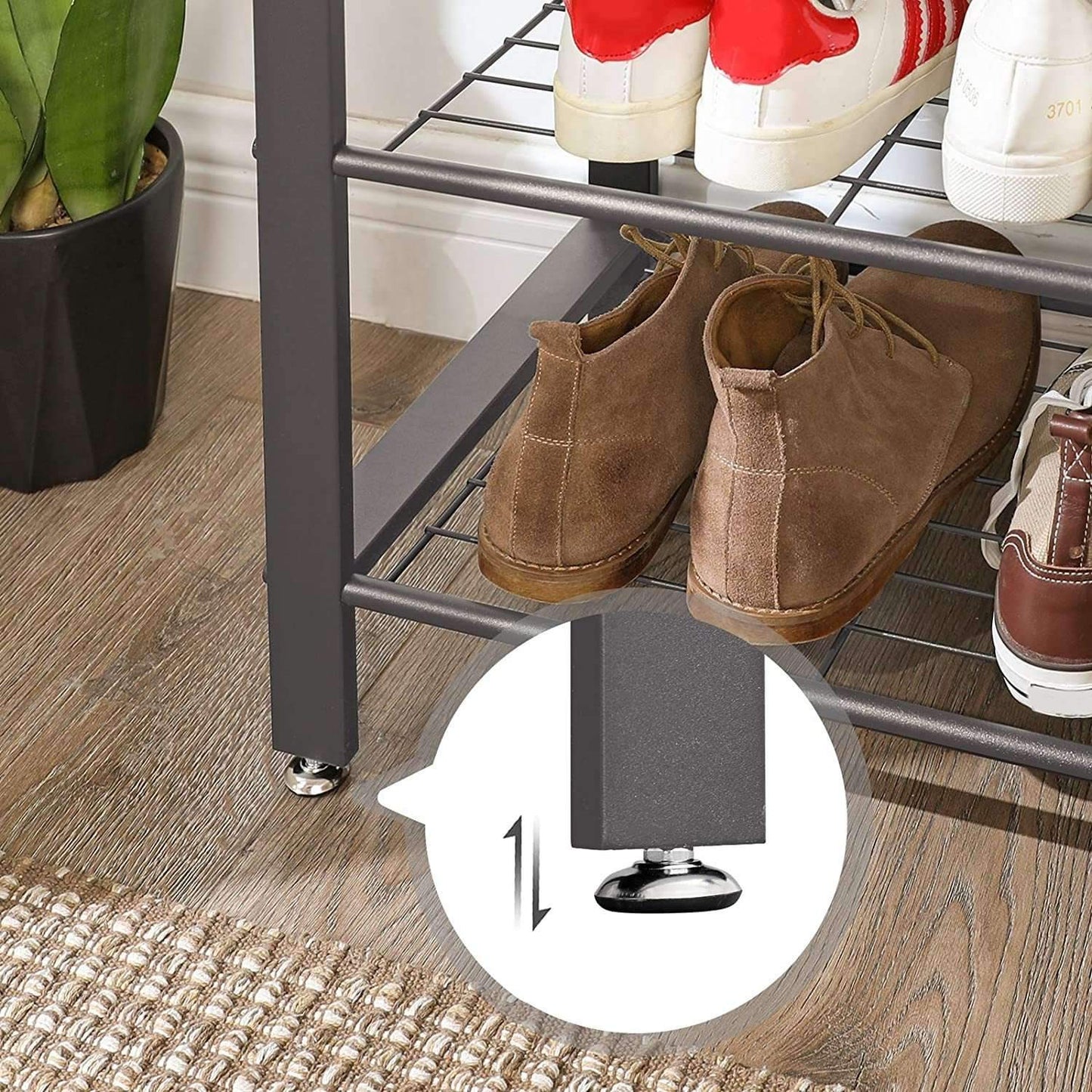 Nancy's Sheffield Garderoberek - Kapstok - Schoenenrek en Bank - Grijs / Zwart - ± 70 x 35 x 180 cm