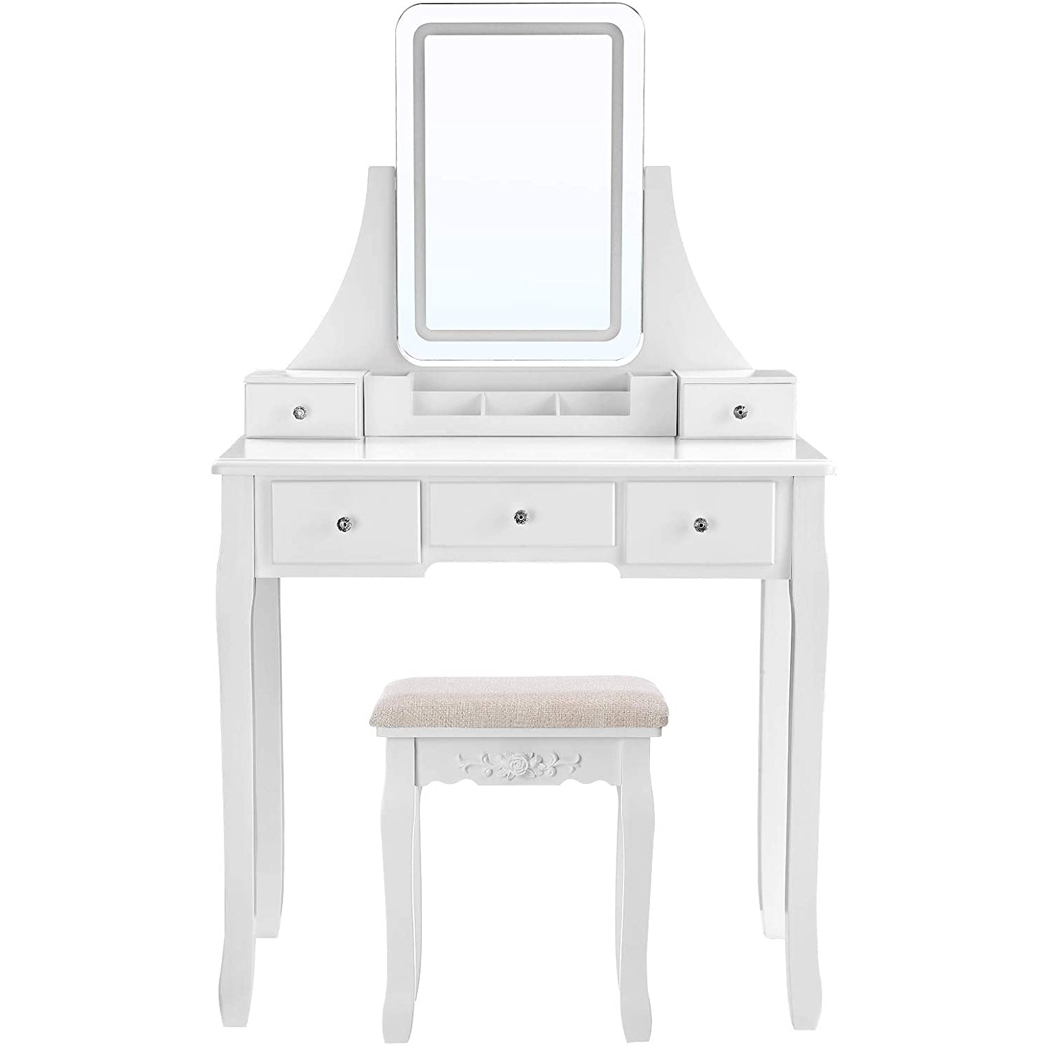 Nancy's Sophora Kaptafel met LED-verlichting - Make-up Tafel - Spiegel - Met Kruk - Wit - ± 80 x 40 x 140 cm