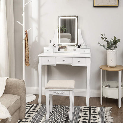 Nancy's Sophora Kaptafel met LED-verlichting - Make-up Tafel - Spiegel - Met Kruk - Wit - ± 80 x 40 x 140 cm