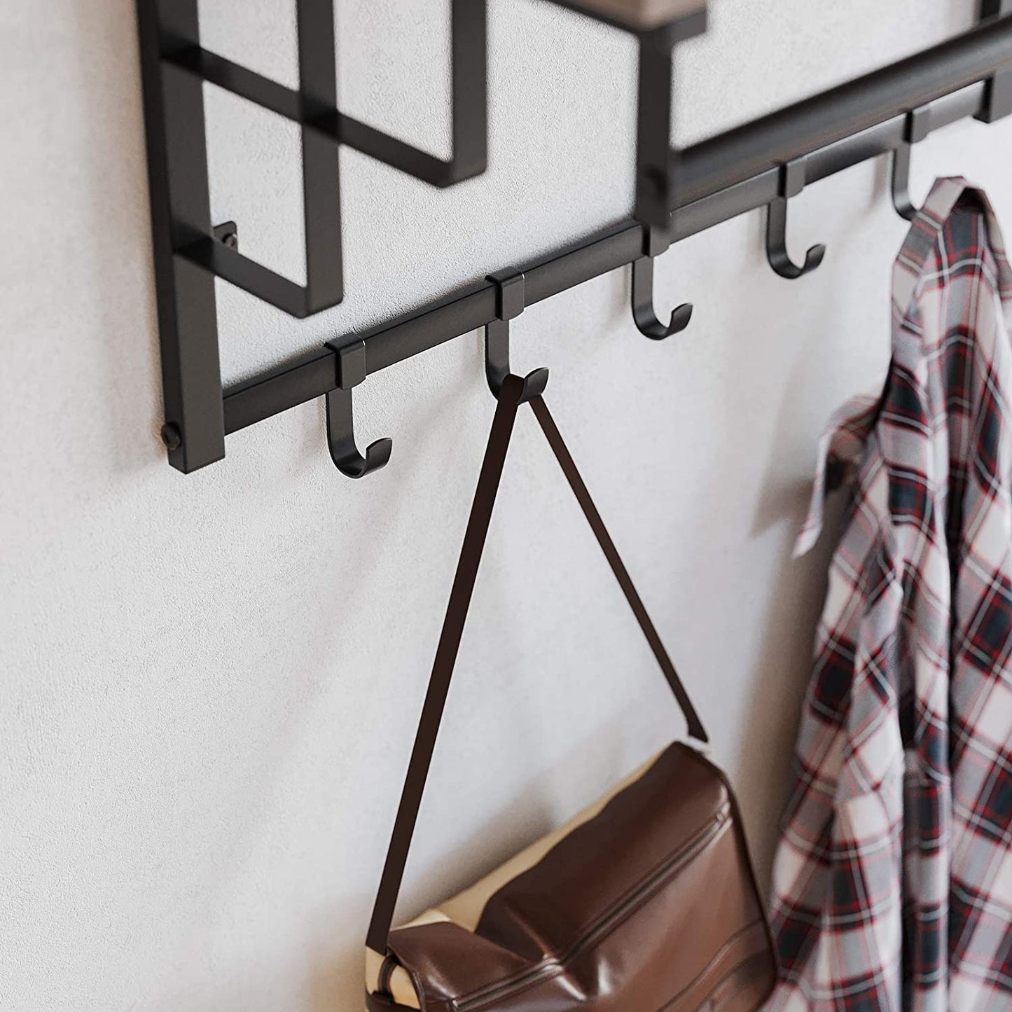 Nancy's Ellensburg WandKapstok - Met 5 Haken - Ophangrail En Opbergrek - Wandkapstok - 66 x 27 x 30 cm B x H x D