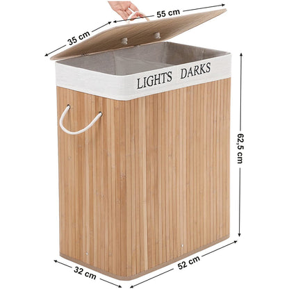 Nancy's Bamboe Wasmand Met 2 Vakken - 100L - Wasmanden - Wasmanden Met Deksel