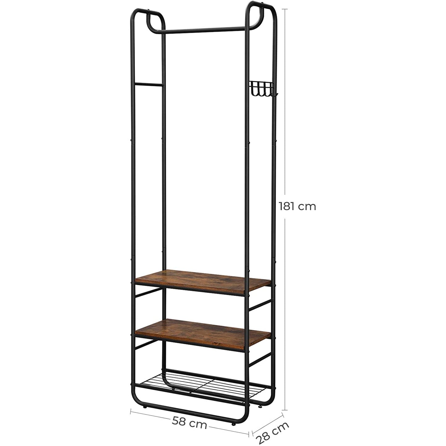 Nancy's Kapstok Staand - Kapstokken - Industrieel - Metaal - Hout - Bruin/Zwart - 58 x 28 x 181 cm
