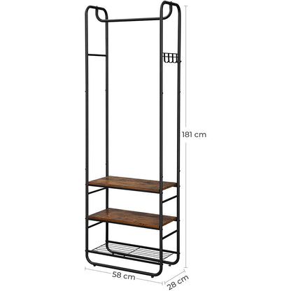 Nancy's Kapstok Staand - Kapstokken - Industrieel - Metaal - Hout - Bruin/Zwart - 58 x 28 x 181 cm
