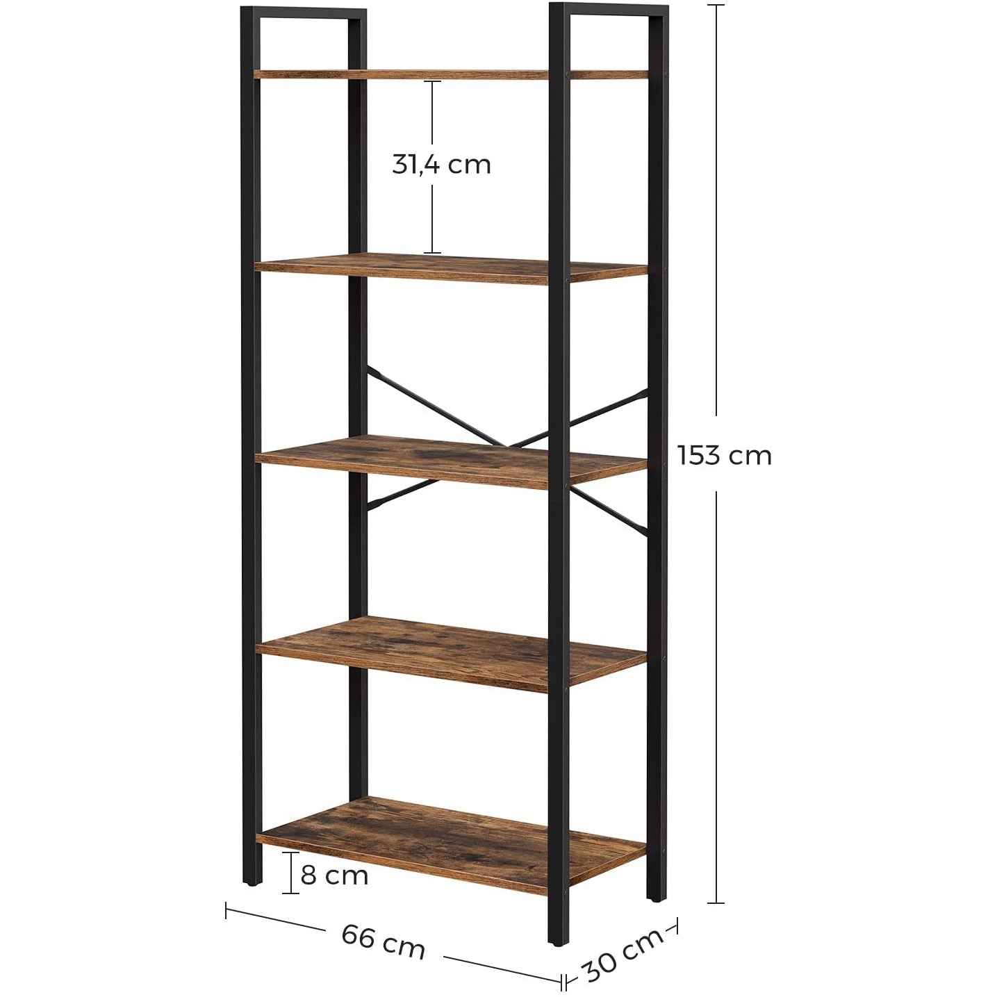 Nancy's Winstonhill Boekenkast - Vintage Wandkast - Staande Kast - Bruin- 66 x 30 x 153 cm