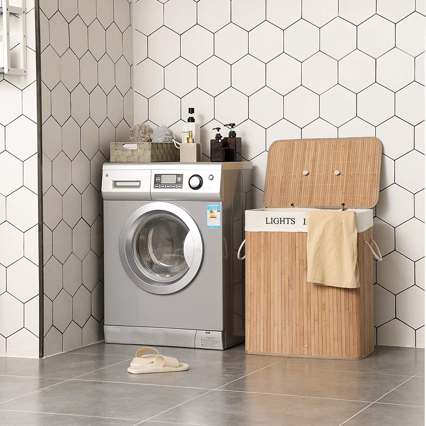 Nancy's Bamboe Wasmand Met 2 Vakken - 100L - Wasmanden - Wasmanden Met Deksel