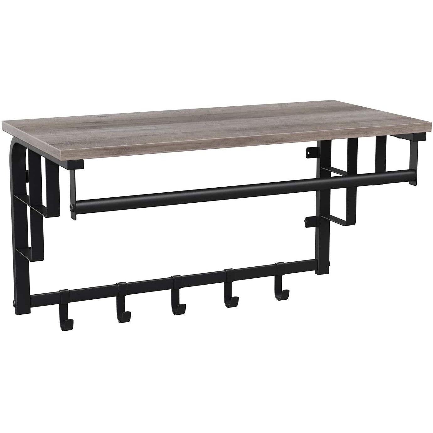 Nancy's Ellensburg WandKapstok - Met 5 Haken - Ophangrail En Opbergrek - Wandkapstok - 66 x 27 x 30 cm B x H x D