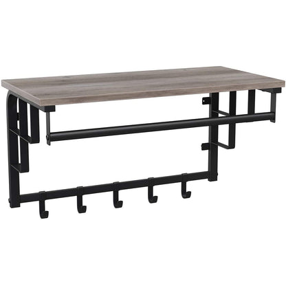 Nancy's Ellensburg WandKapstok - Met 5 Haken - Ophangrail En Opbergrek - Wandkapstok - 66 x 27 x 30 cm B x H x D
