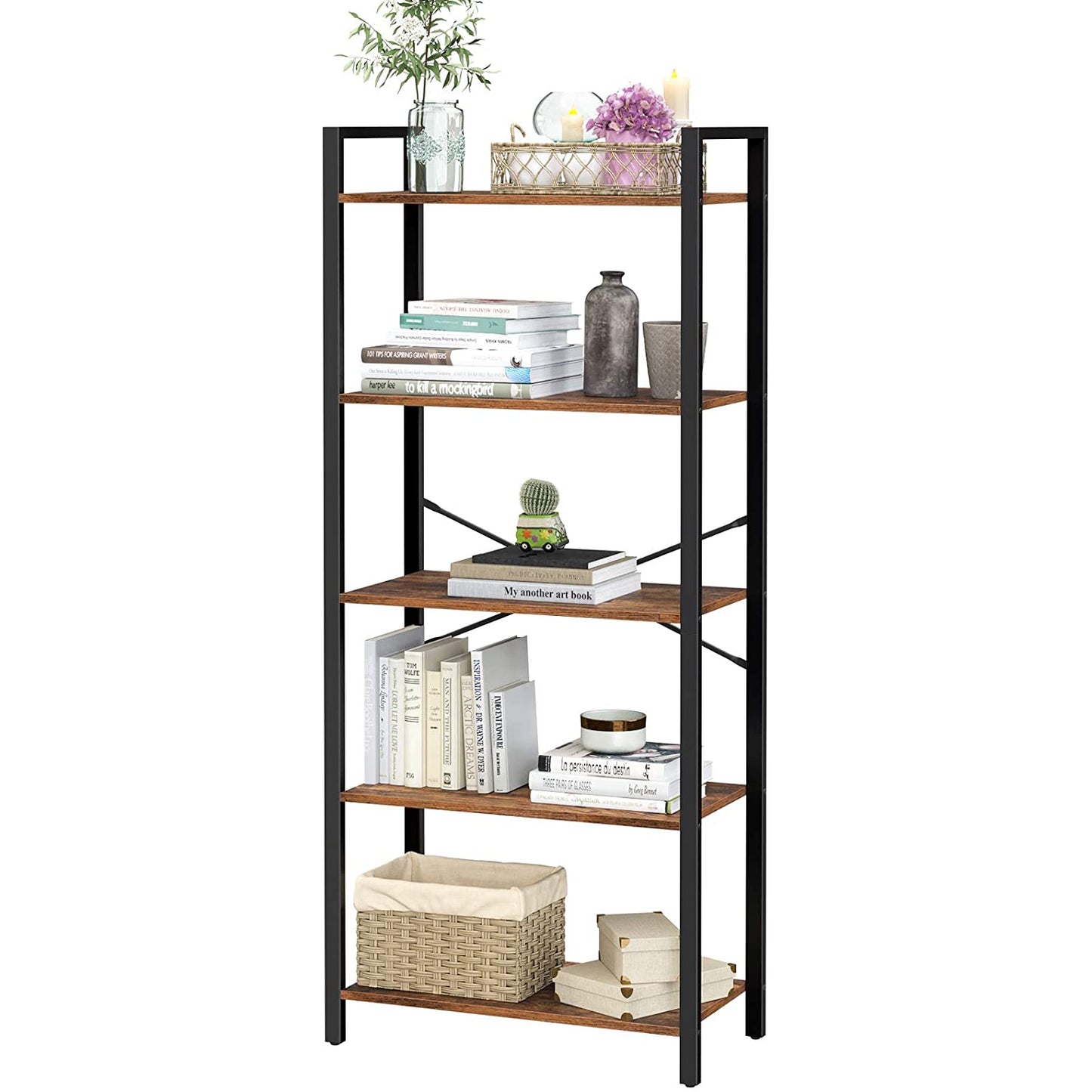 Nancy's Winstonhill Boekenkast - Vintage Wandkast - Staande Kast - Bruin- 66 x 30 x 153 cm