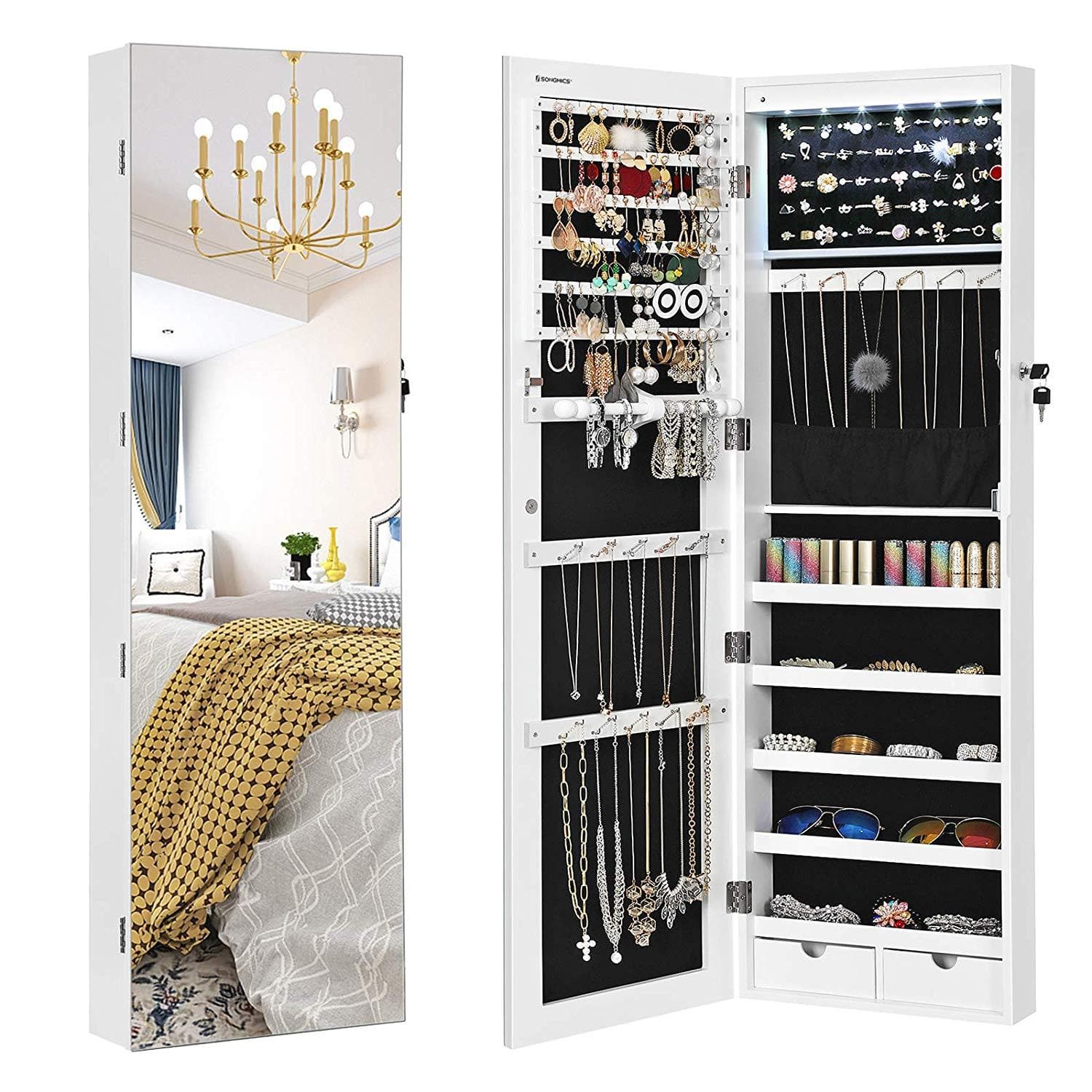 Nancy's jewelry cabinet with mirror - Full-length mirror hanging LED lighting - 36.8 x 10 x 120 cm