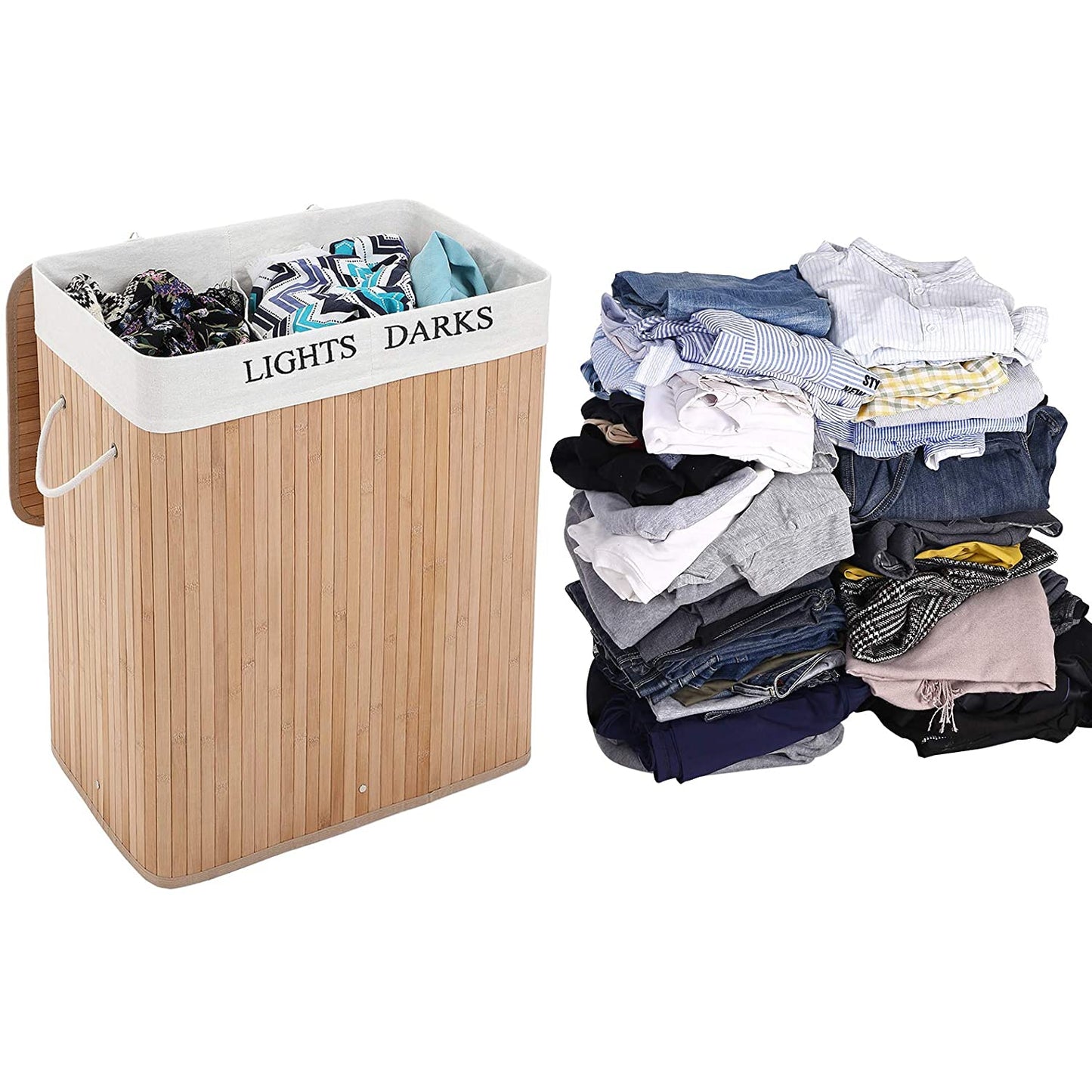 Nancy's Bamboe Wasmand Met 2 Vakken - 100L - Wasmanden - Wasmanden Met Deksel
