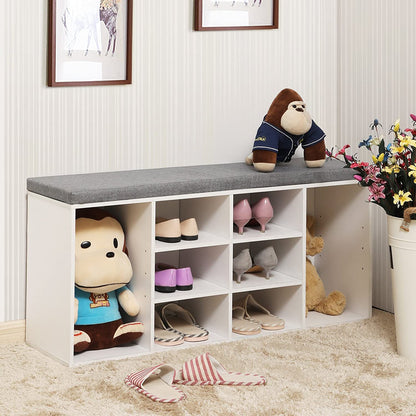 Nancy's Unhos Schoenenrek - Schoenenbank - Opbergbank - Wit / Grijs - ± 105 x 30 x 50 cm