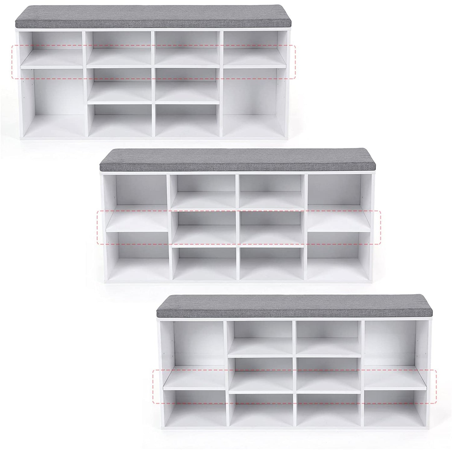 Nancy's Unhos Schoenenrek - Schoenenbank - Opbergbank - Wit / Grijs - ± 105 x 30 x 50 cm