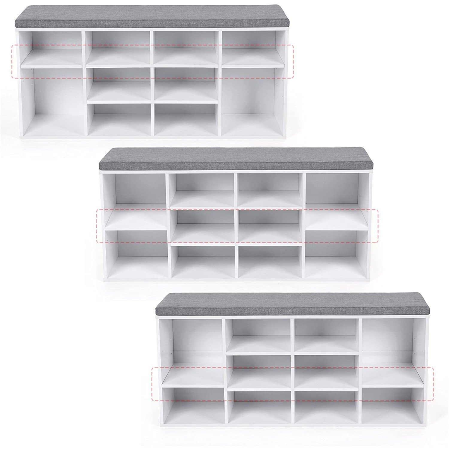 Nancy's Unhos Schoenenrek - Schoenenbank - Opbergbank - Wit / Grijs - ± 105 x 30 x 50 cm