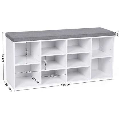 Nancy's Unhos Schoenenrek - Schoenenbank - Opbergbank - Wit / Grijs - ± 105 x 30 x 50 cm