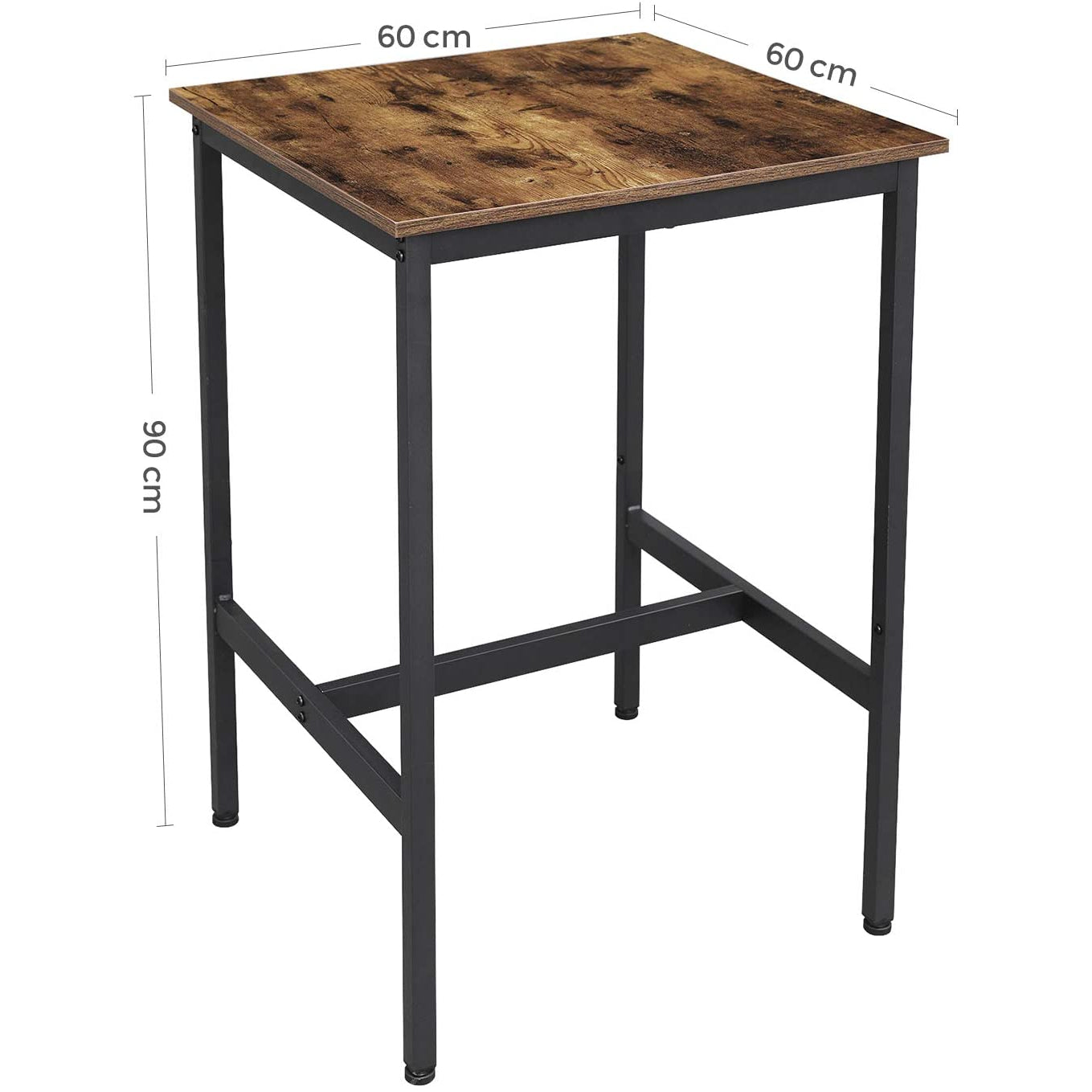 Table de bar en bois de Nancy - Table de cuisine vintage - Tables de bar de cuisine - Bureau haut - Industriel - Bois &amp; Métal - 60 x 60 x 90 cm