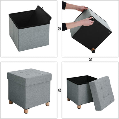 Nancy's Hocker - Stool With Storage - Pouf - Gray Seating Chair With Storage - 38 x 40 x 38 cm (W / H / D)