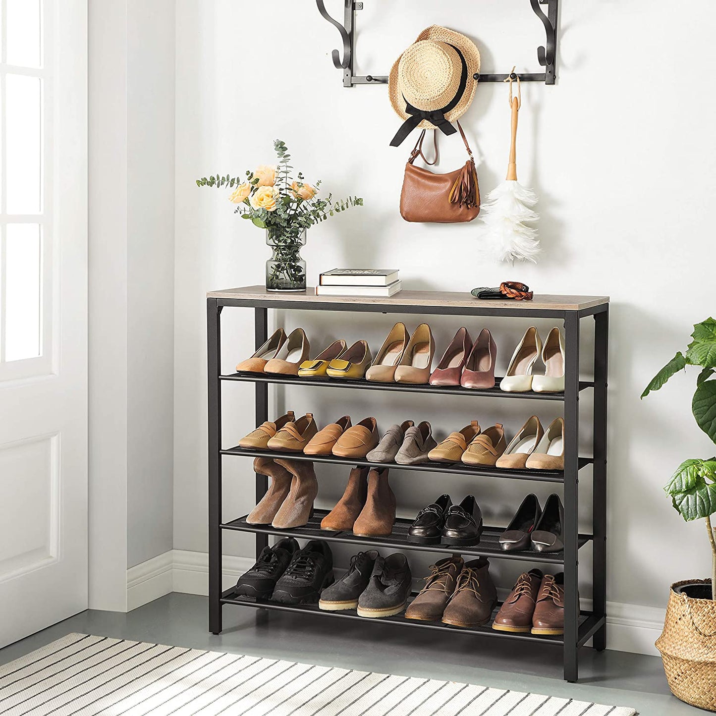 Nancy's Shoe Cabinet - 5 layers - Shoe rack - Shoe bench - Gray black - Industrial - 100 x 30 x 92.5 cm