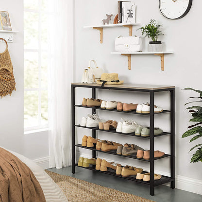 Nancy's Shoe Cabinet - 5 layers - Shoe rack - Shoe bench - Gray black - Industrial - 100 x 30 x 92.5 cm