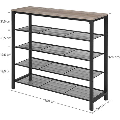 Nancy's Shoe Cabinet - 5 layers - Shoe rack - Shoe bench - Gray black - Industrial - 100 x 30 x 92.5 cm