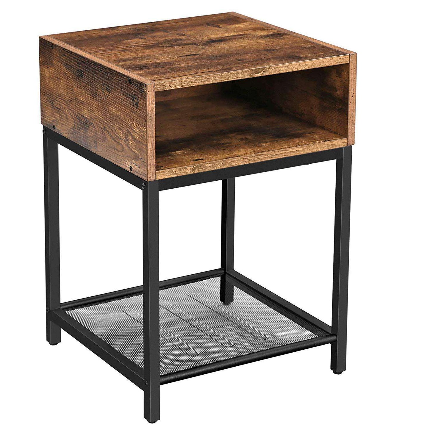 Table de chevet industrielle Nancy's Burbank - Table d'appoint - Tables de chevet - 2 étagères - Marron/Noir - Métal - 40 x 40 x 58 cm