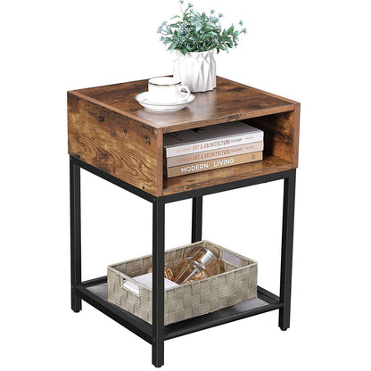 Table de chevet industrielle Nancy's Burbank - Table d'appoint - Tables de chevet - 2 étagères - Marron/Noir - Métal - 40 x 40 x 58 cm