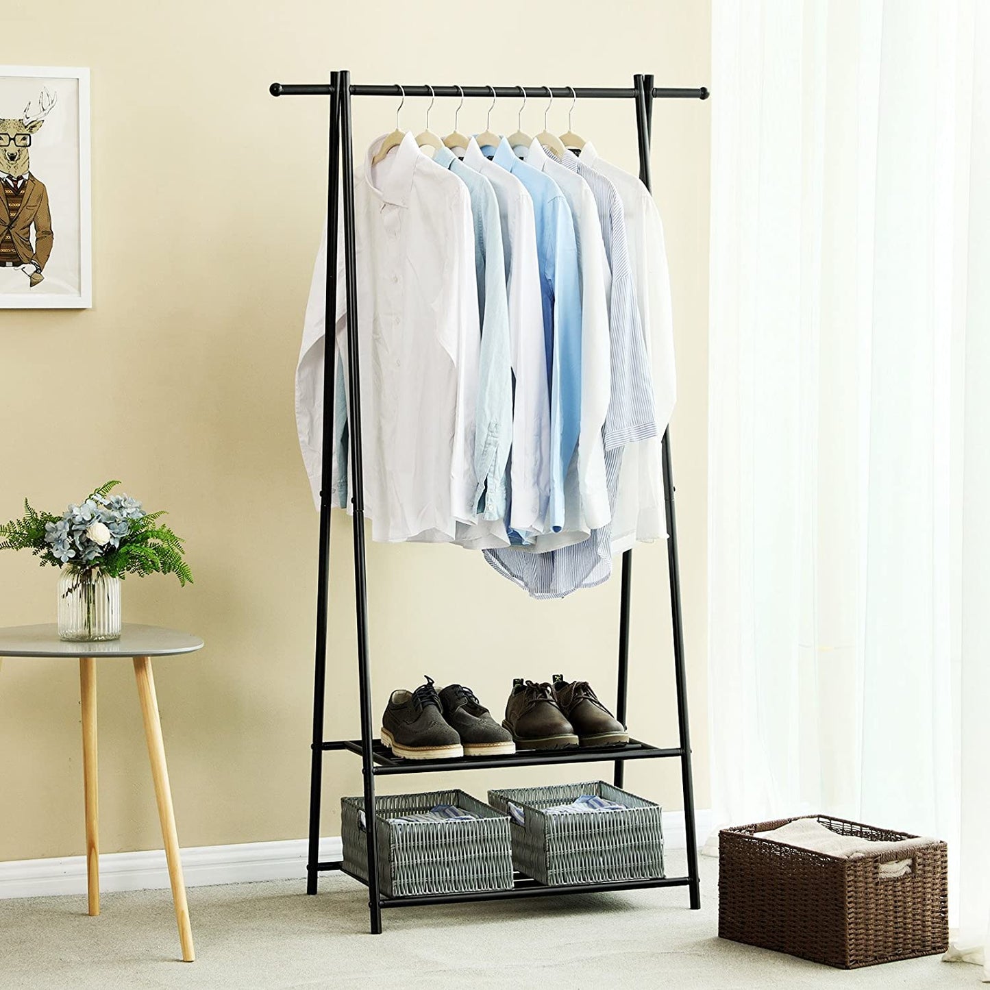 Nancy's Edroso Kledingstandaard - Kledingrek - Kledingstang - Schoenenrek - Zwart - ± 90 x 40 x 155 cm