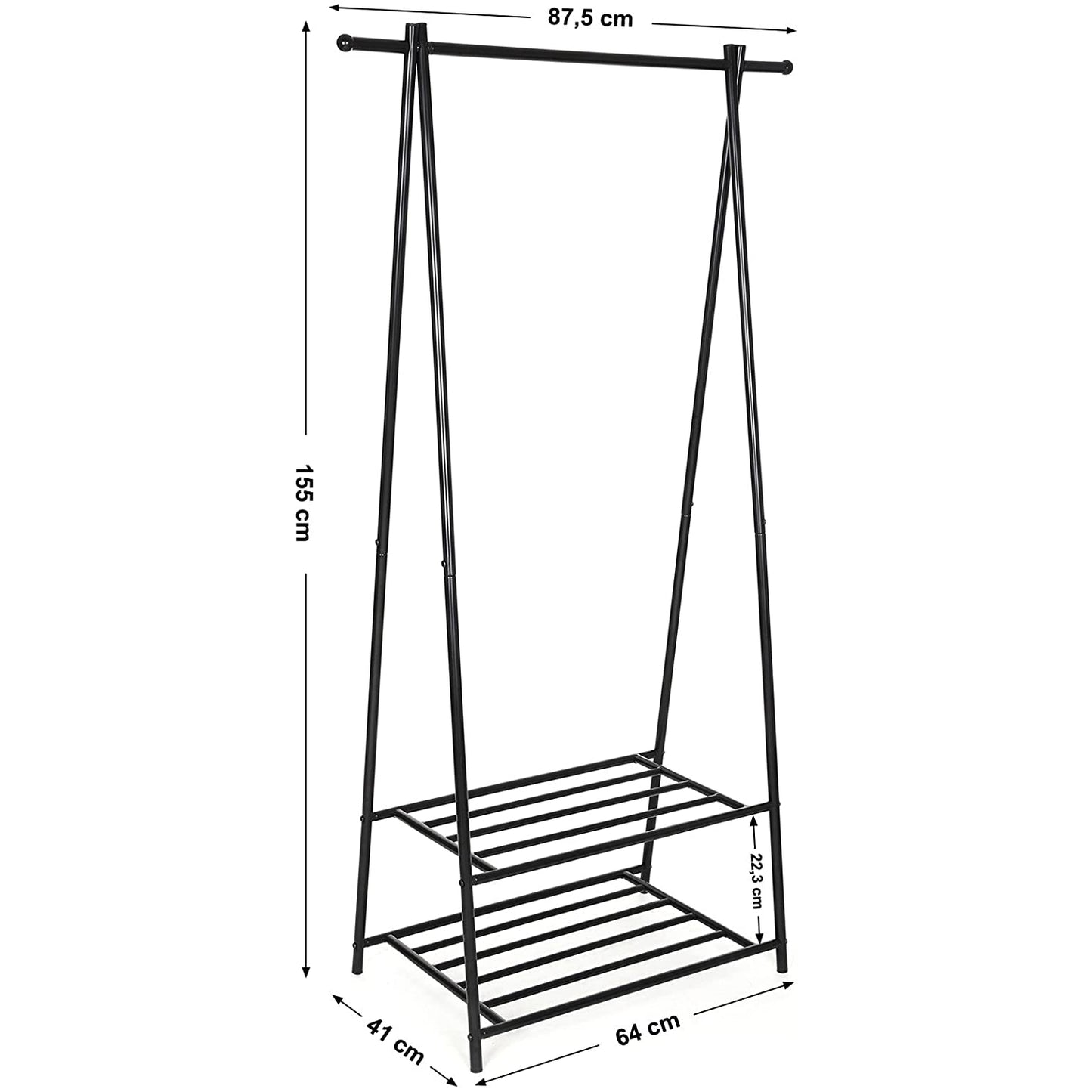 Nancy's Edroso Kledingstandaard - Kledingrek - Kledingstang - Schoenenrek - Zwart - ± 90 x 40 x 155 cm