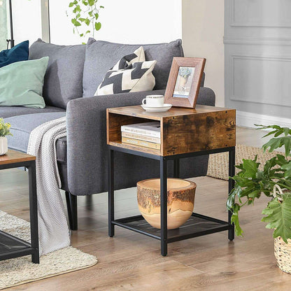 Nancy's Industrial Bedside Table Burbank - Side table - Bedside tables - 2 shelves - Brown/Black - Metal - 40 x 40 x 58 cm